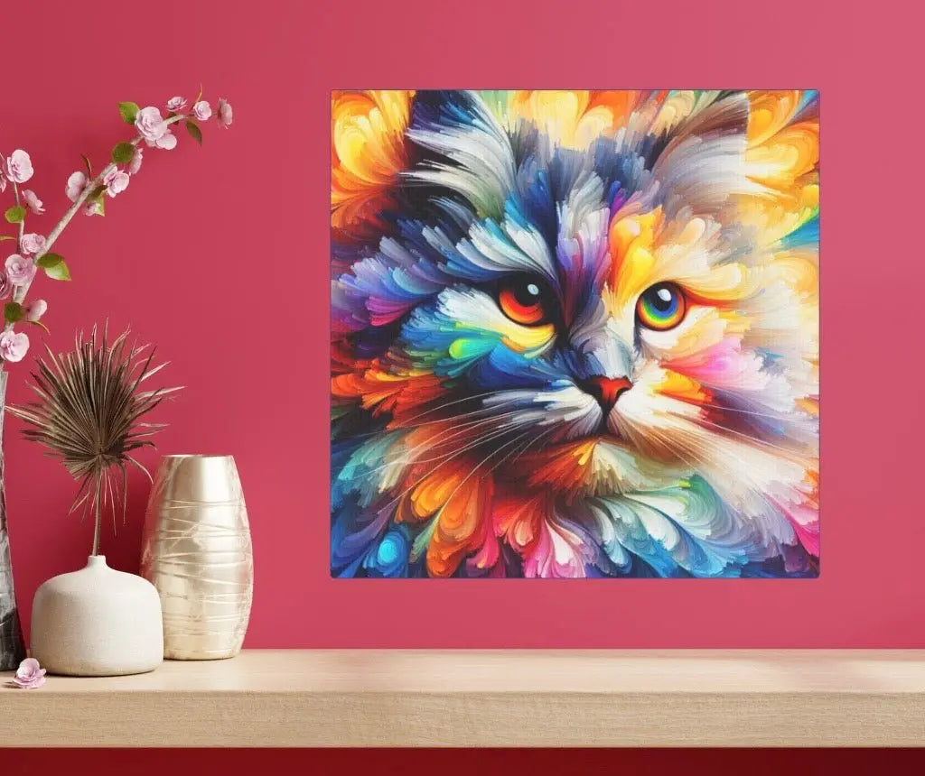 Abstract Rainbow Cat - Wall Art Decor - Cat Lover - Canvas