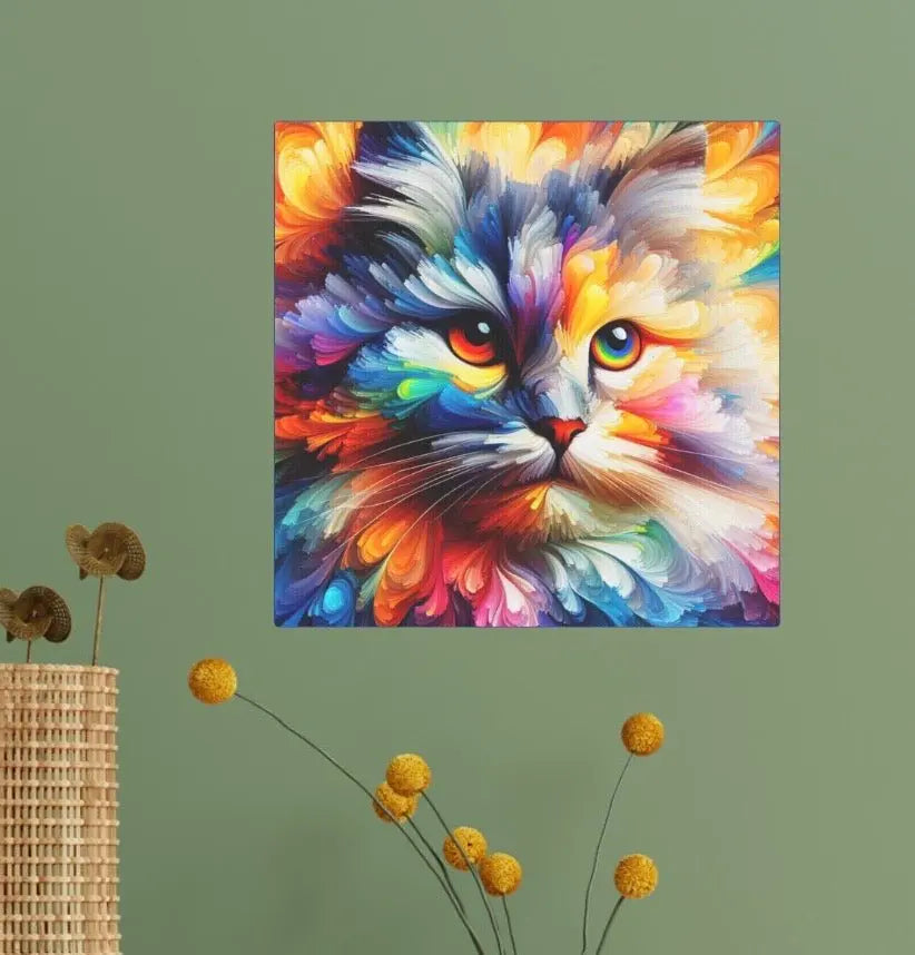 Abstract Rainbow Cat - Wall Art Decor - Cat Lover - Canvas