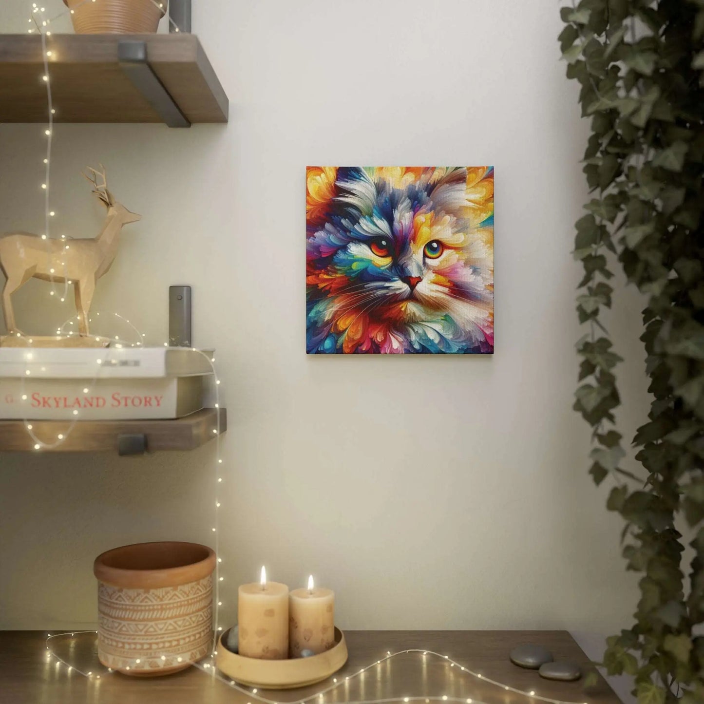 Abstract Rainbow Cat - Wall Art Decor - Cat Lover - Canvas