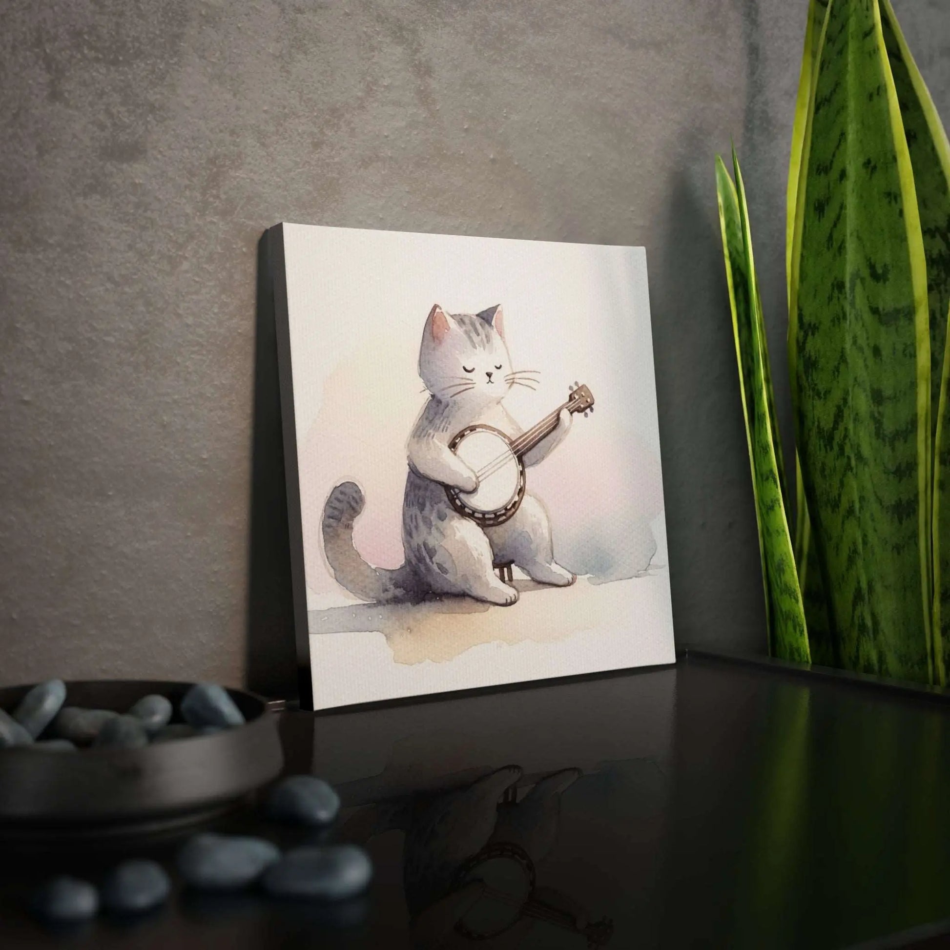 Banjo Player Wall Art - Cat Lover Decor - Canvas