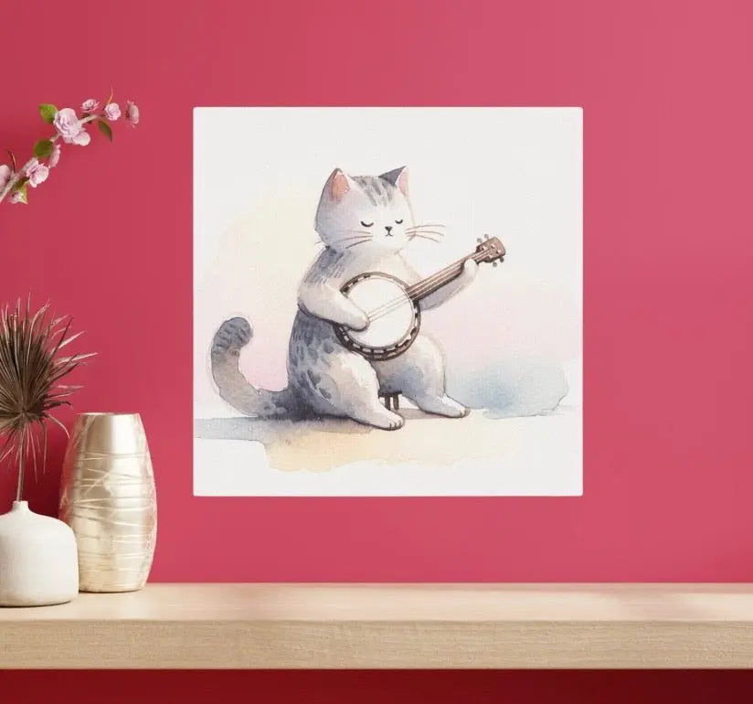 Banjo Player Wall Art - Cat Lover Decor - Canvas