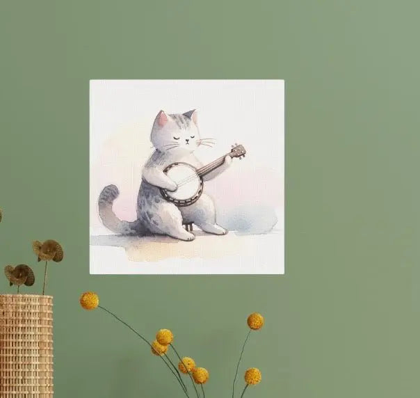 Banjo Player Wall Art - Cat Lover Decor - Canvas