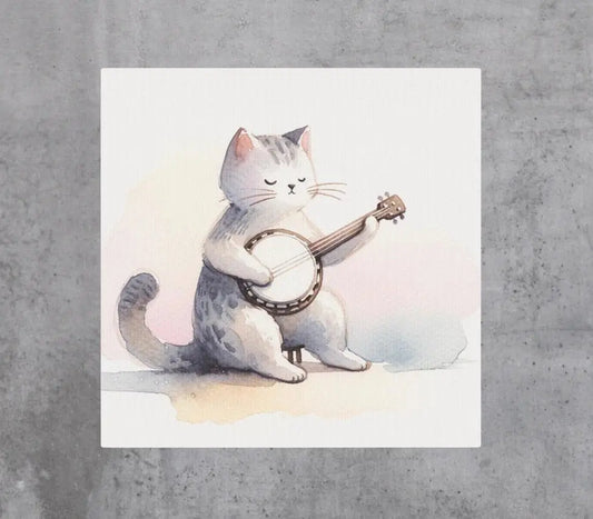 Banjo Player Wall Art - Cat Lover Decor - Canvas