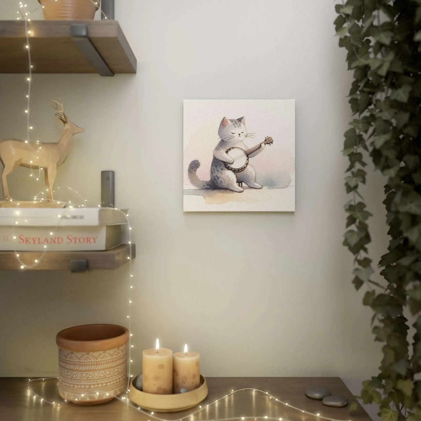 Banjo Player Wall Art - Cat Lover Decor - Canvas