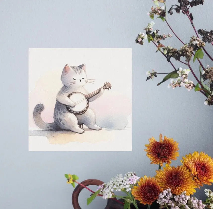 Banjo Player Wall Art - Cat Lover Decor - Canvas