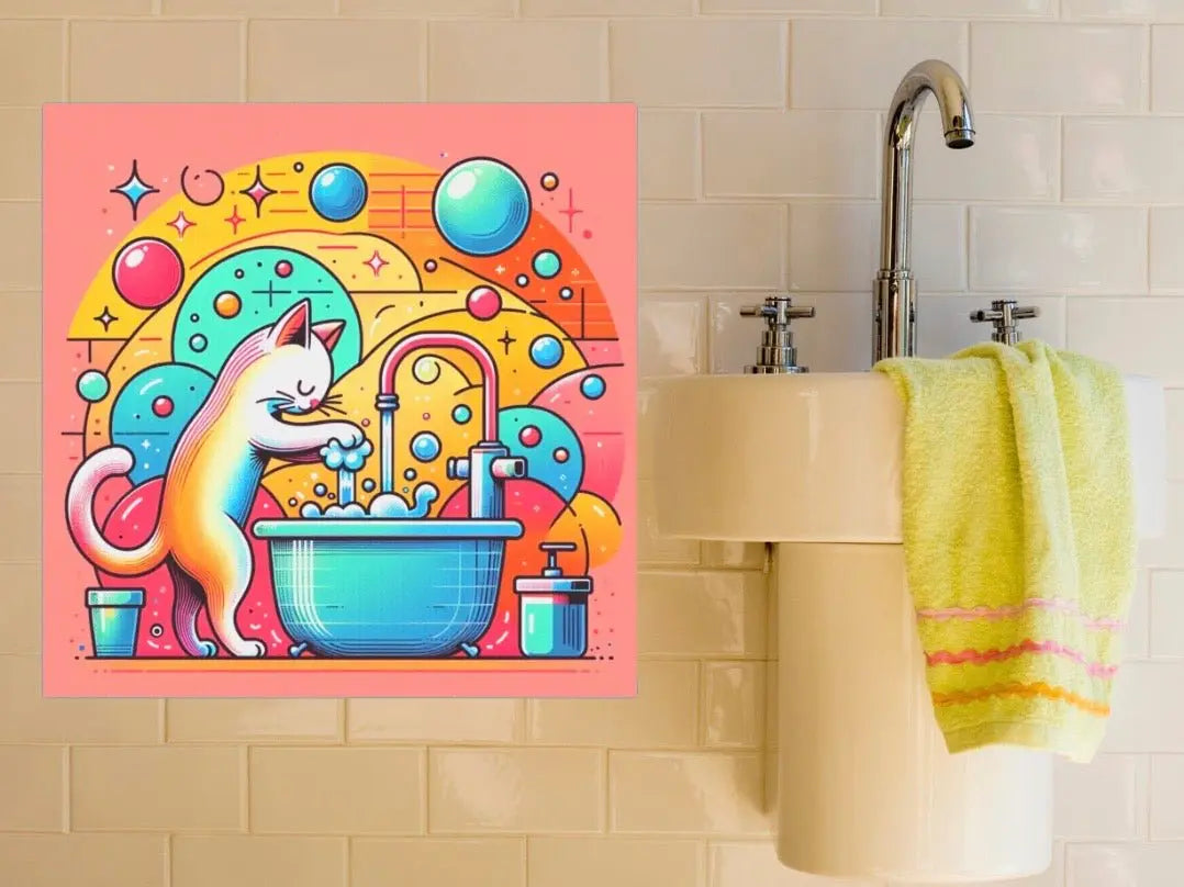 Bathroom Hand Wash Wall Art - Cat Lover Decor - Canvas