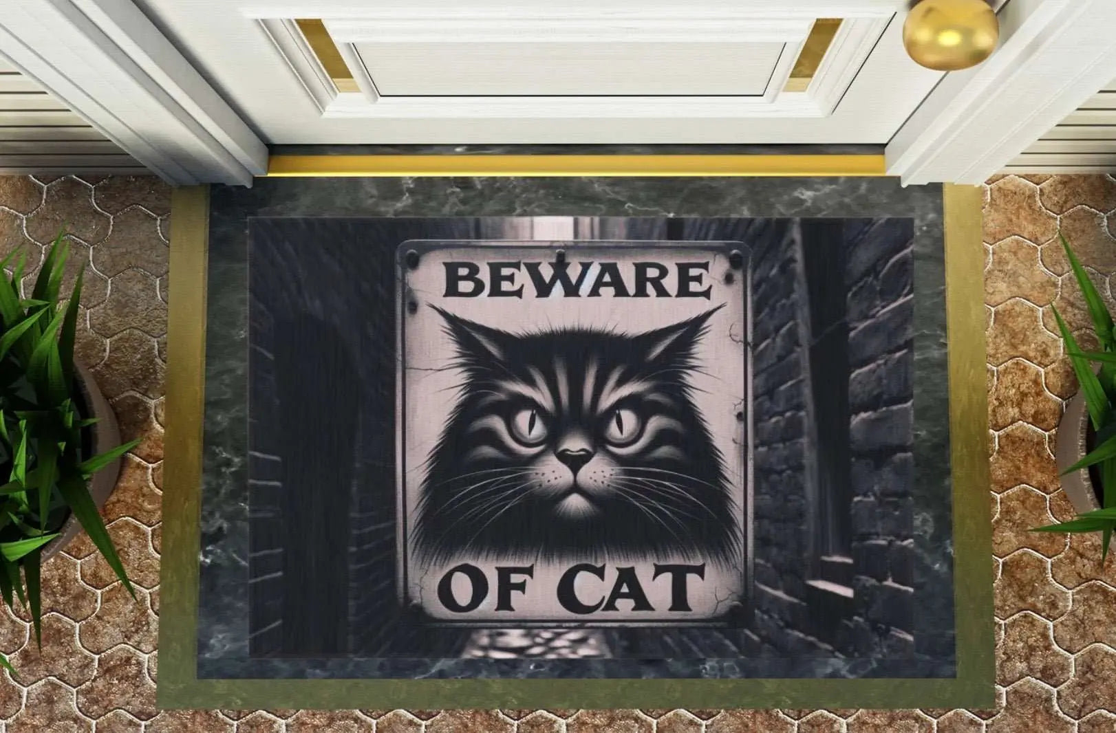 Beware of Cat - Indoor/Outdoor Rug - Home Decor