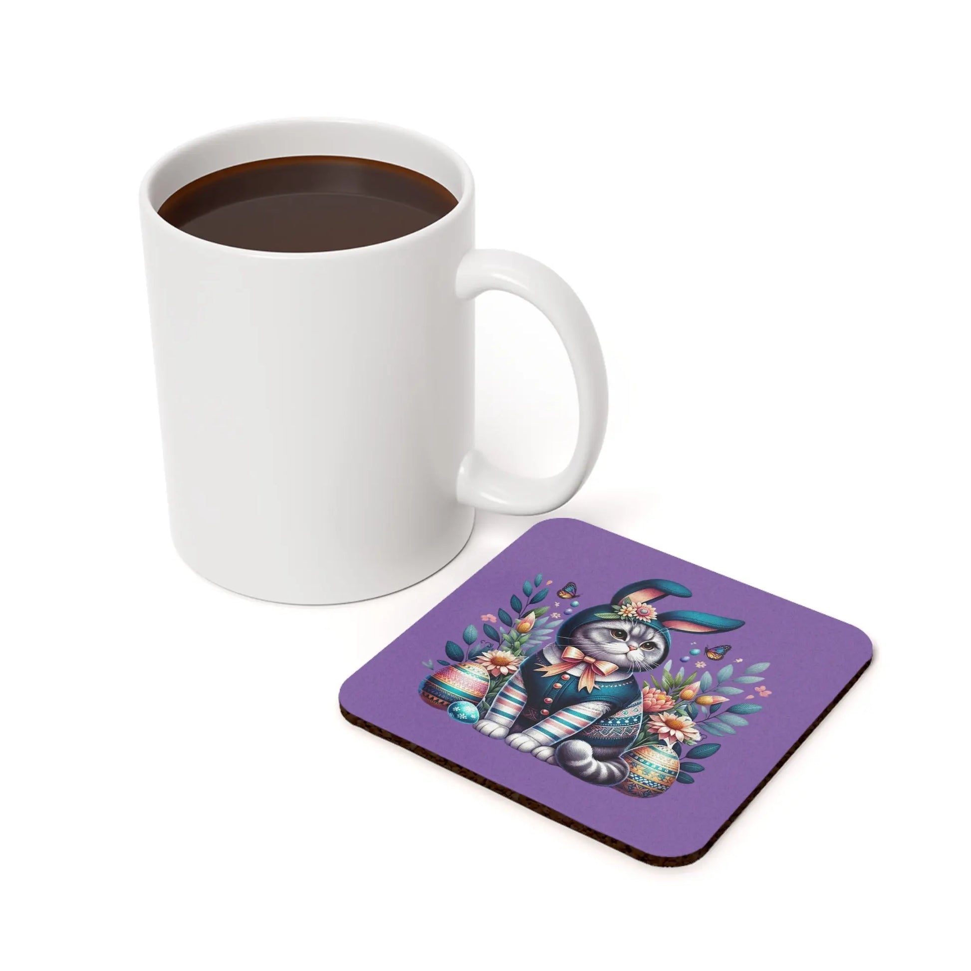 Blue Cat Easter Bunny - Coaster - Easter Decor - Purple - Home Decor