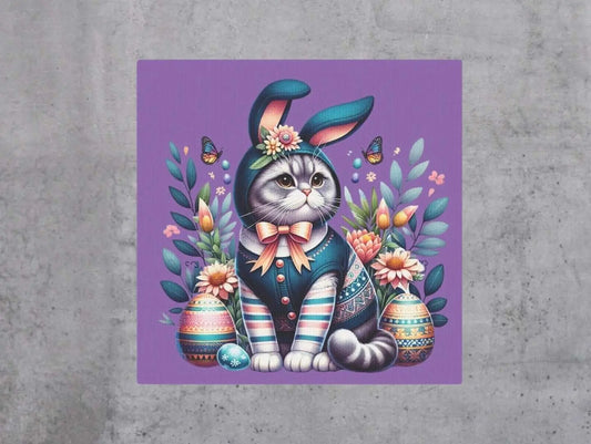 Blue Easter Bunny- Easter Wall Art Decor - Purple - Canvas