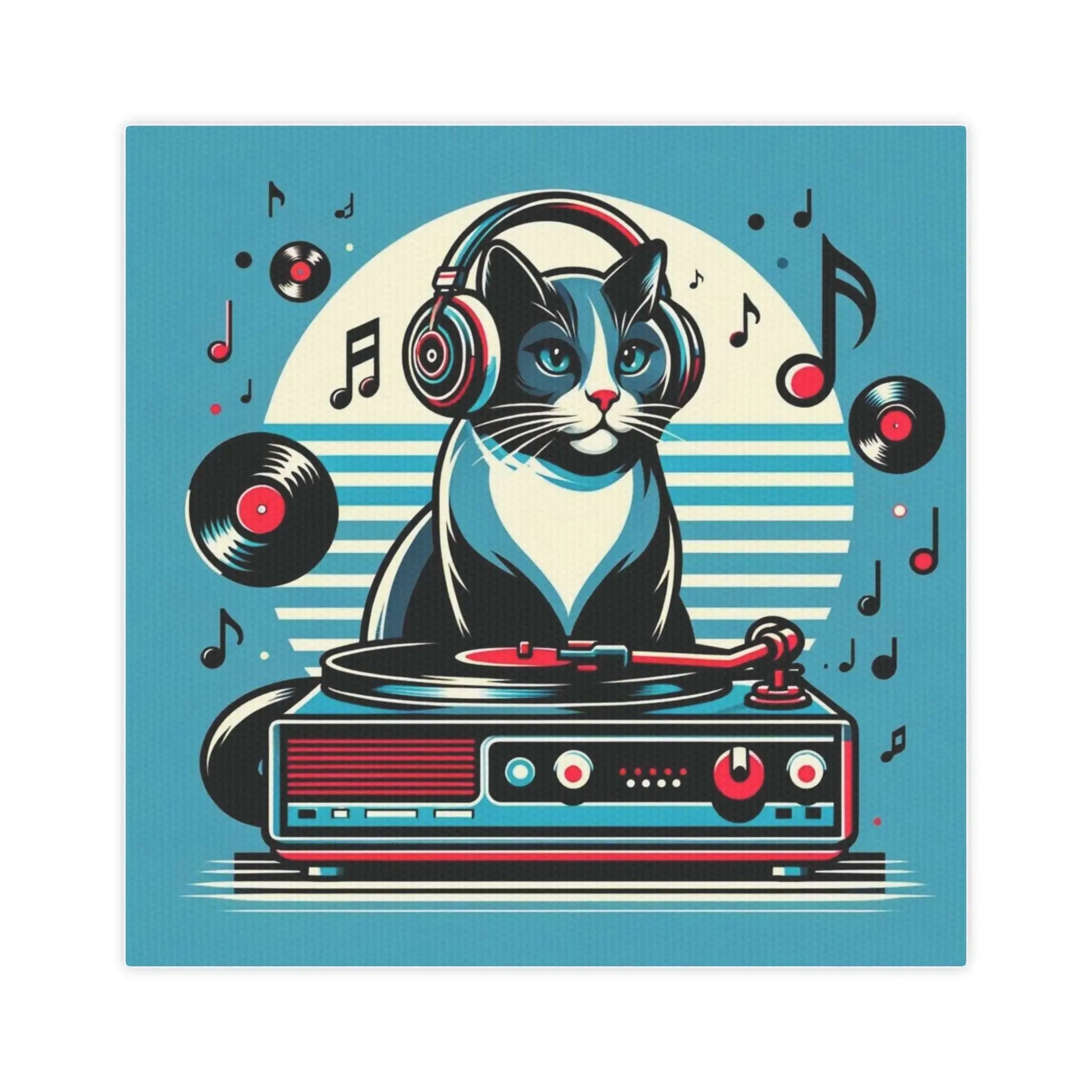 Blue Vinyl Cat DJ - Kitchen Wall Art Decor - Canvas