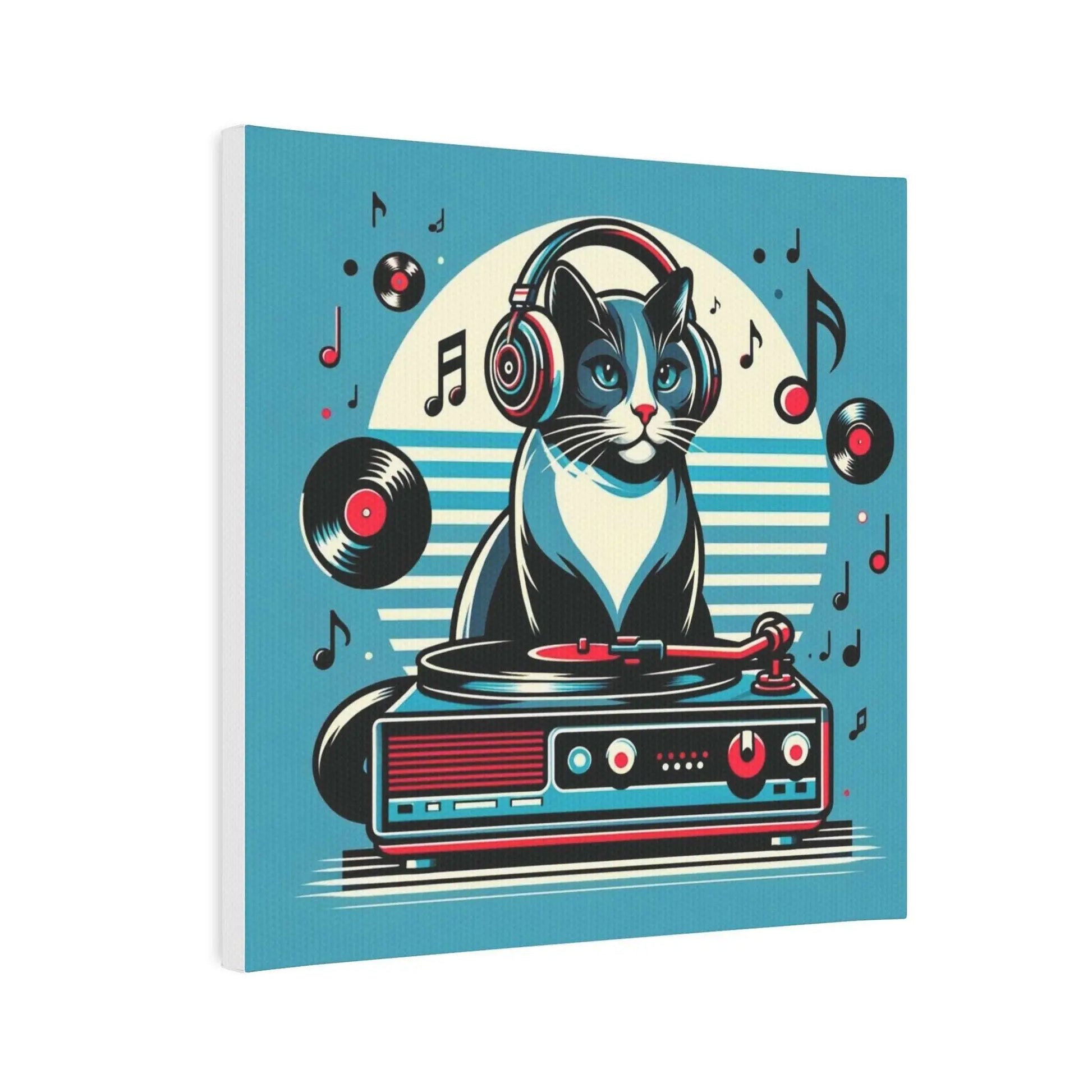 Blue Vinyl Cat DJ - Kitchen Wall Art Decor - Canvas