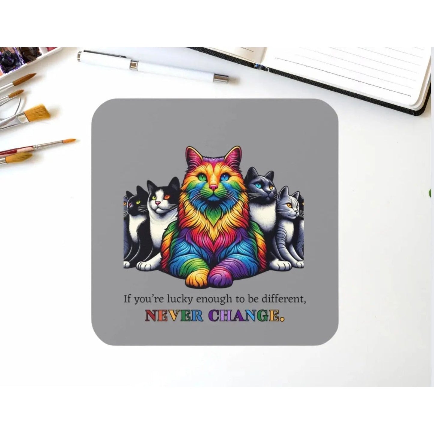 Cat Graphic Coaster - If you are lucky enough to be different, Never Change - Home Decor