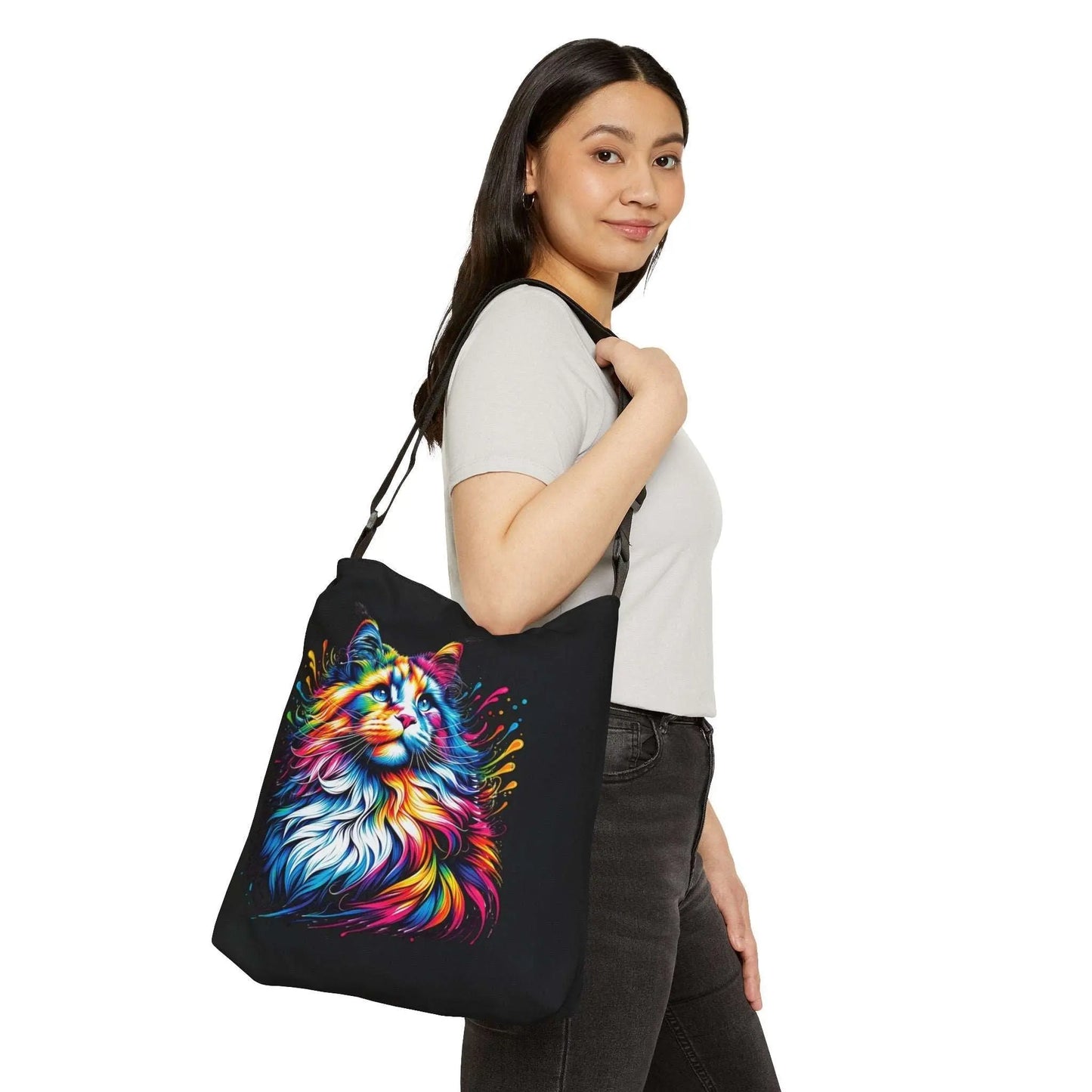 Cat Lover Rainbow Drops Adjustable Tote Bag - Bags