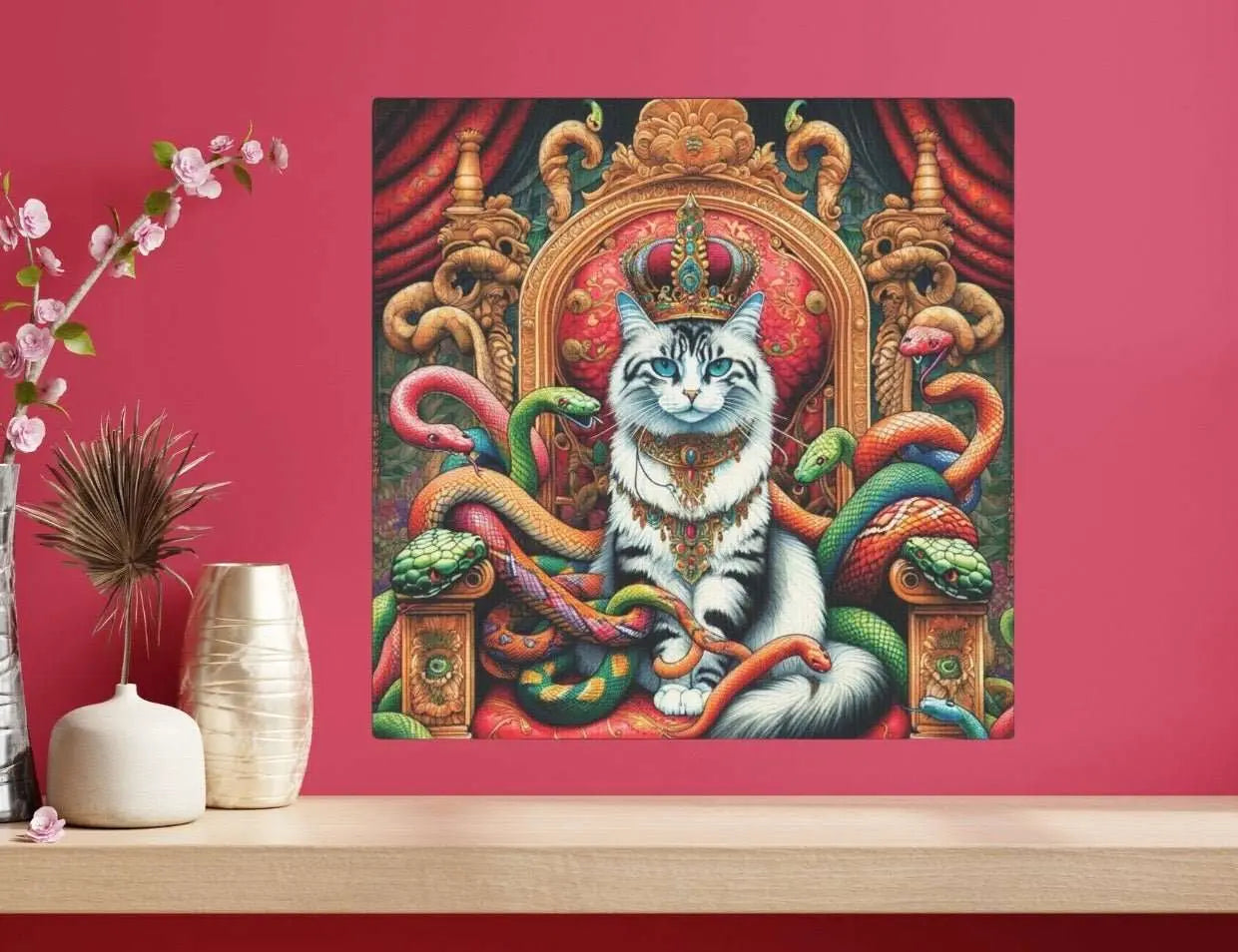 Cat Queen of Snakes - Wall Art Decor - Cat Lover - Canvas