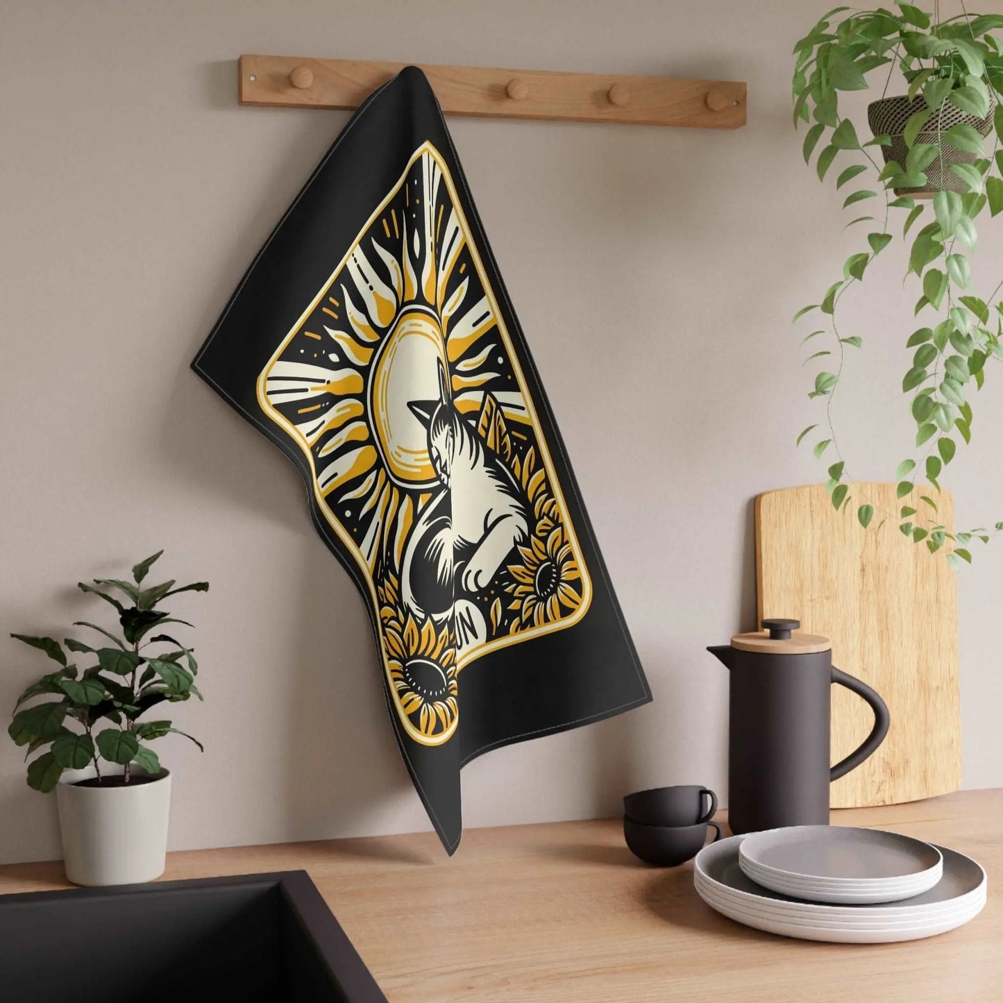 Cat Sun Tarot Graphic - Kitchen Towel - Home Decor