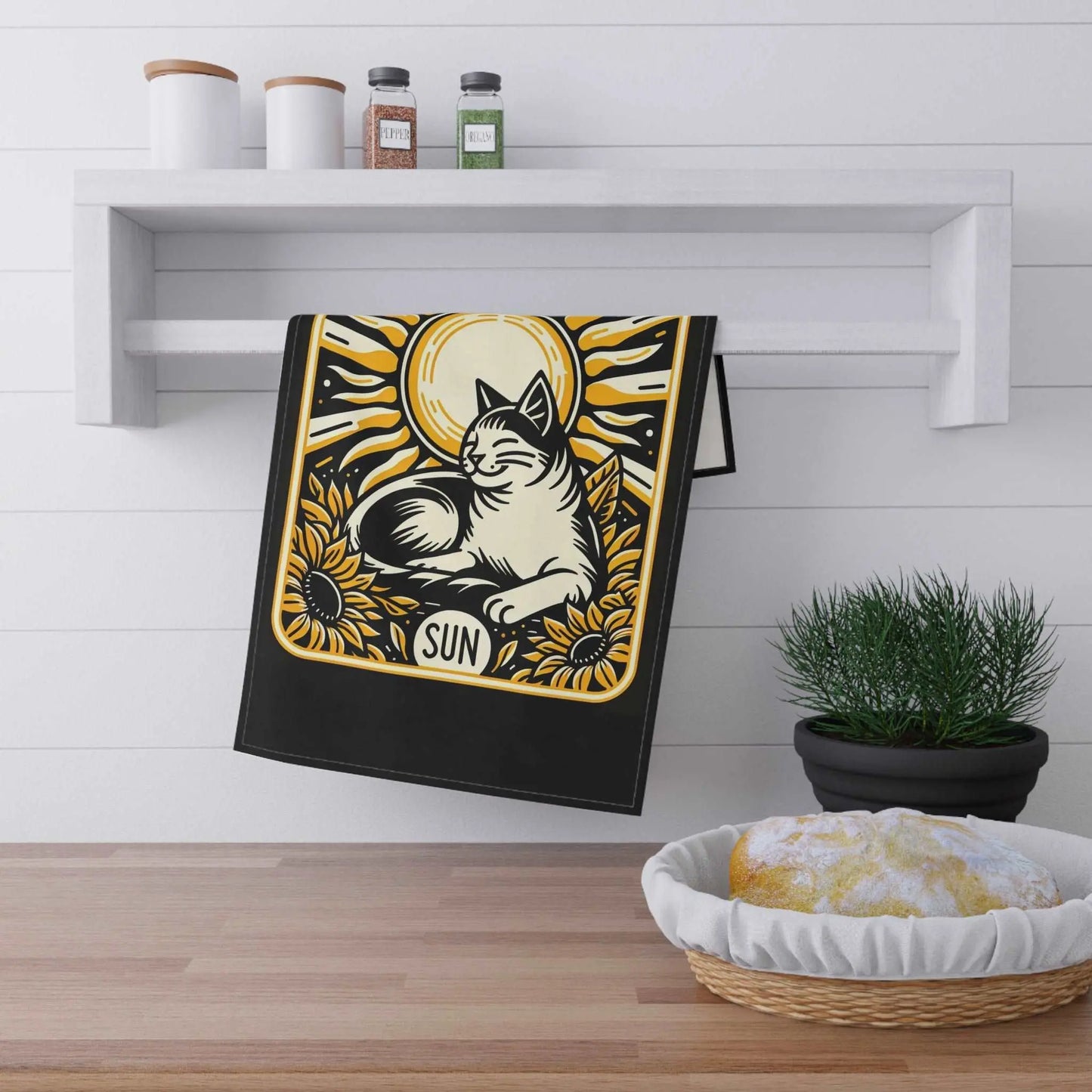 Cat Sun Tarot Graphic - Kitchen Towel - Home Decor