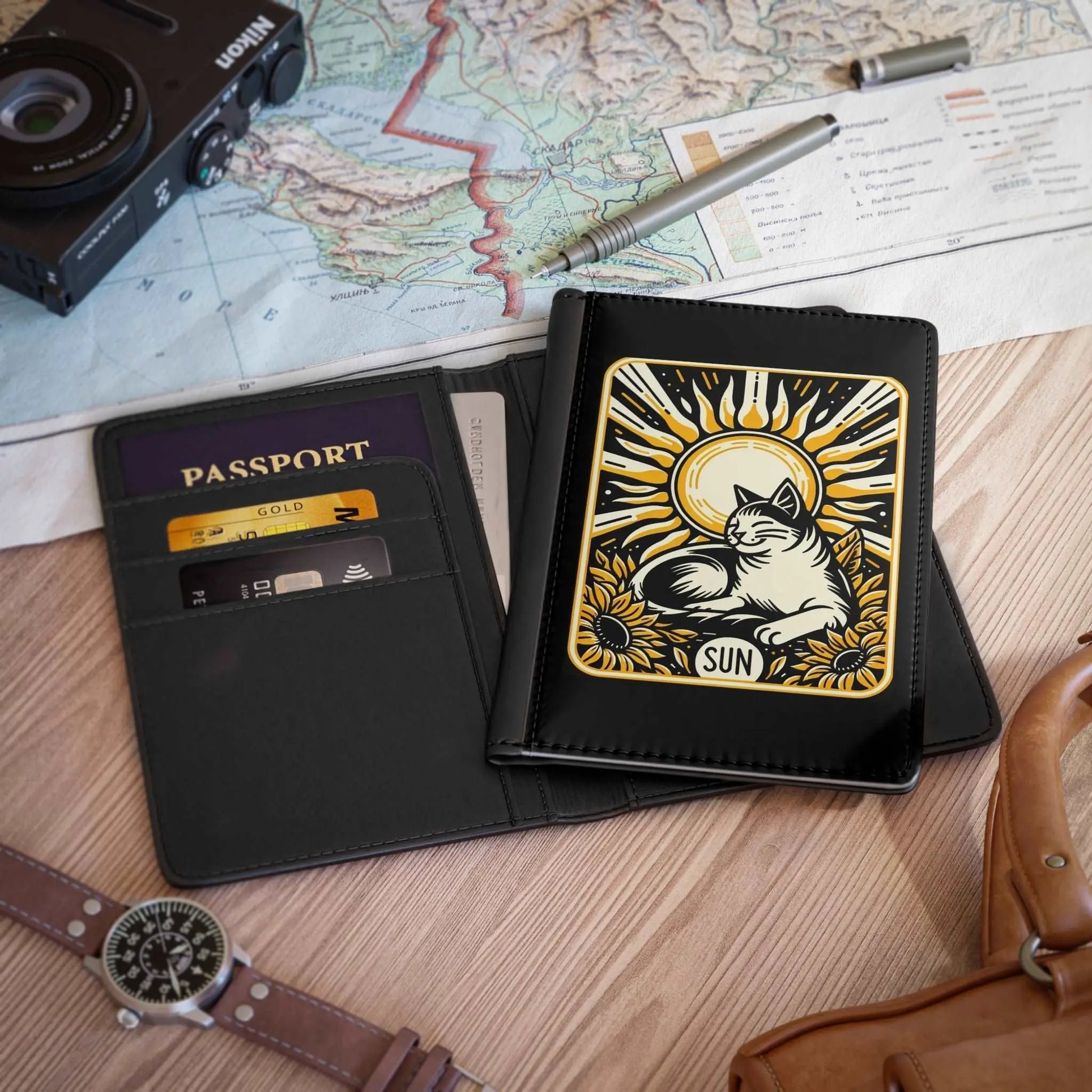 Cat Sun Tarot Graphic - Passport Cover - Accessories