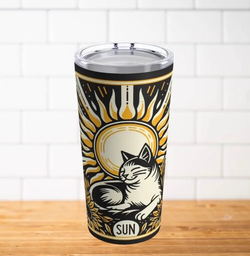 Cat Sun Tarot - Travel Cup - Stainless Steel Tumbler With Lid - Black - Mug