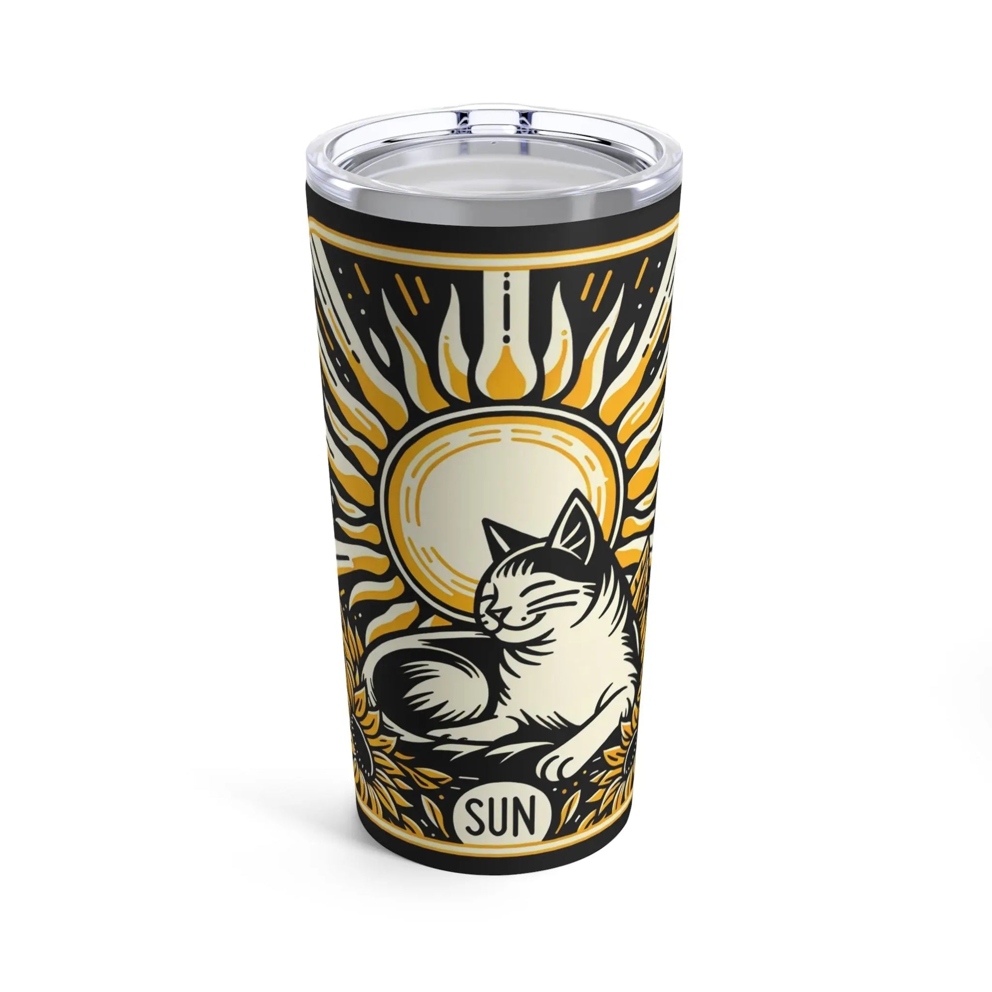 Cat Sun Tarot - Travel Cup - Stainless Steel Tumbler With Lid - Black - Mug