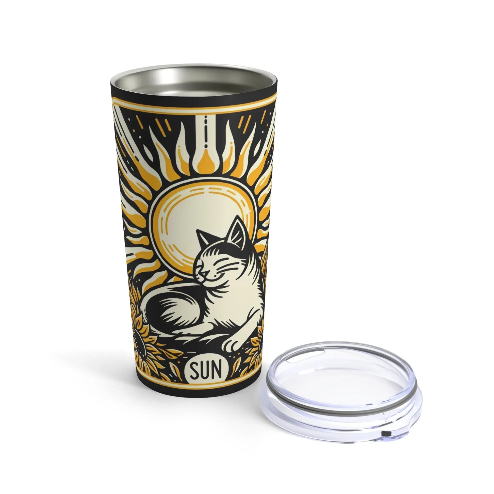 Cat Sun Tarot - Travel Cup - Stainless Steel Tumbler With Lid - Black - Mug