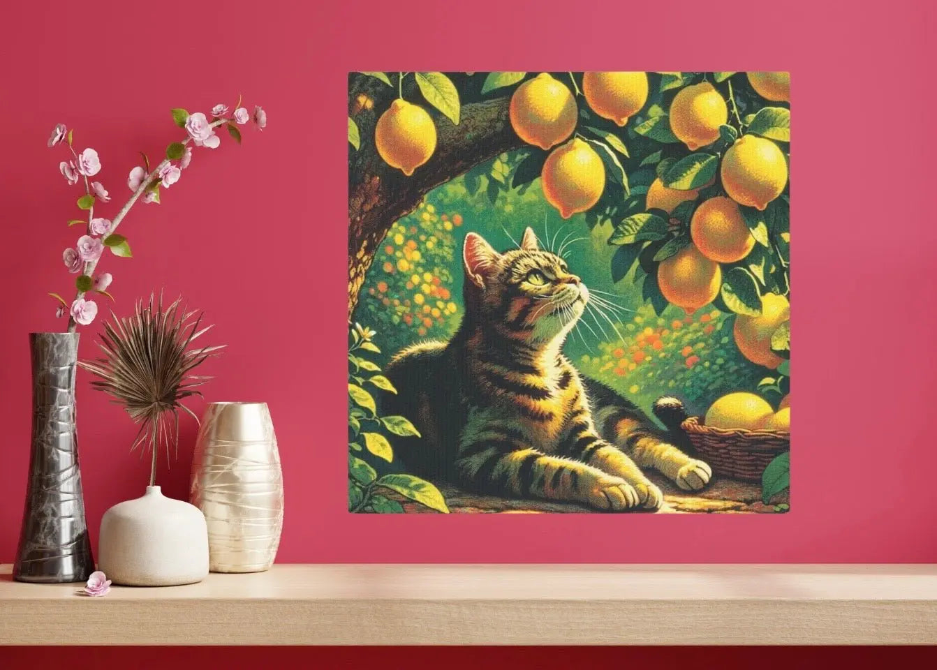 Cat Under a Lemon Tree - Kitchen Wall Art Decor - Canvas