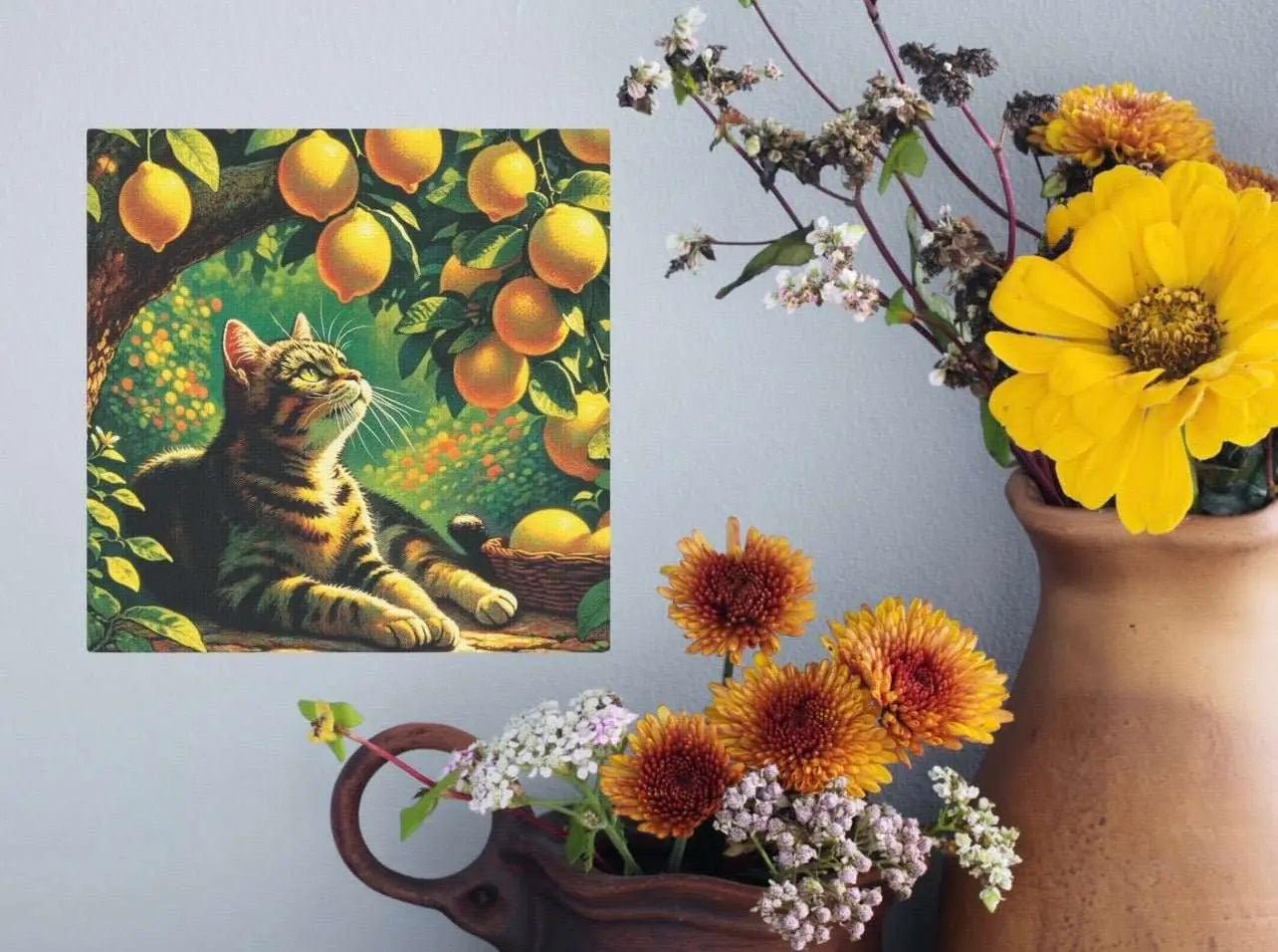 Cat Under a Lemon Tree - Kitchen Wall Art Decor - Canvas