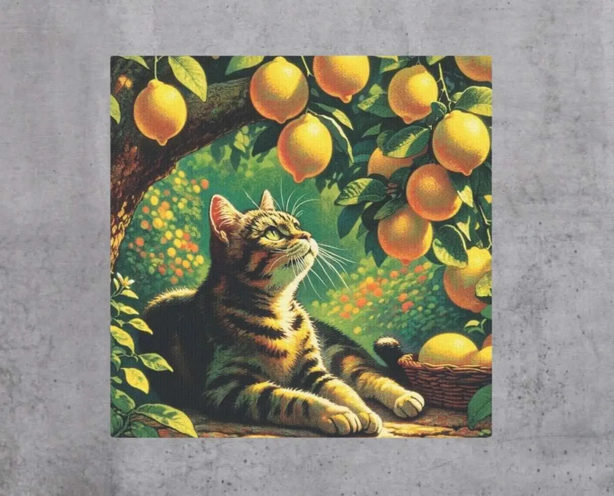 Cat Under a Lemon Tree - Kitchen Wall Art Decor - Canvas