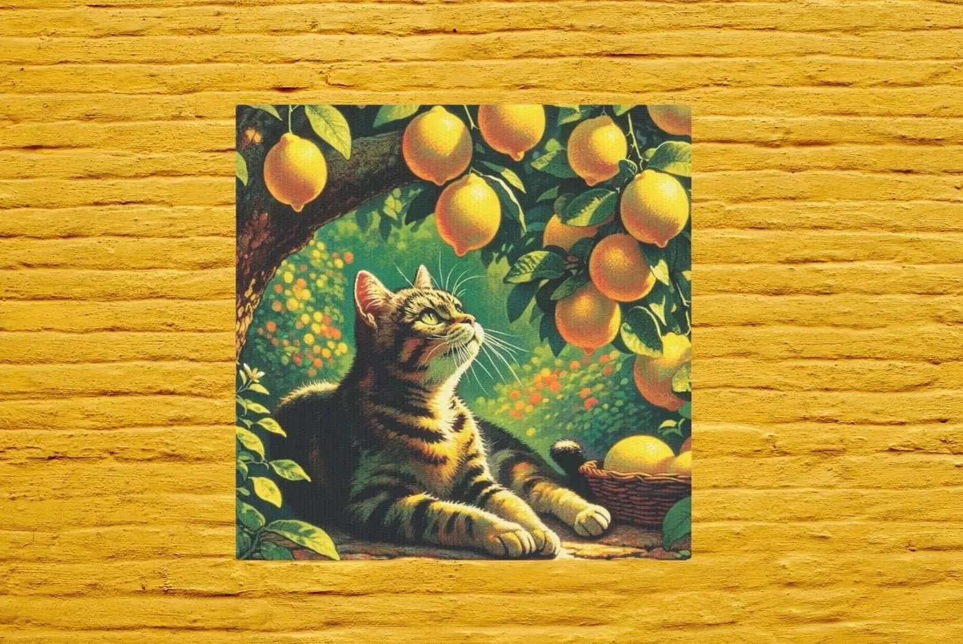 Cat Under a Lemon Tree - Kitchen Wall Art Decor - Canvas