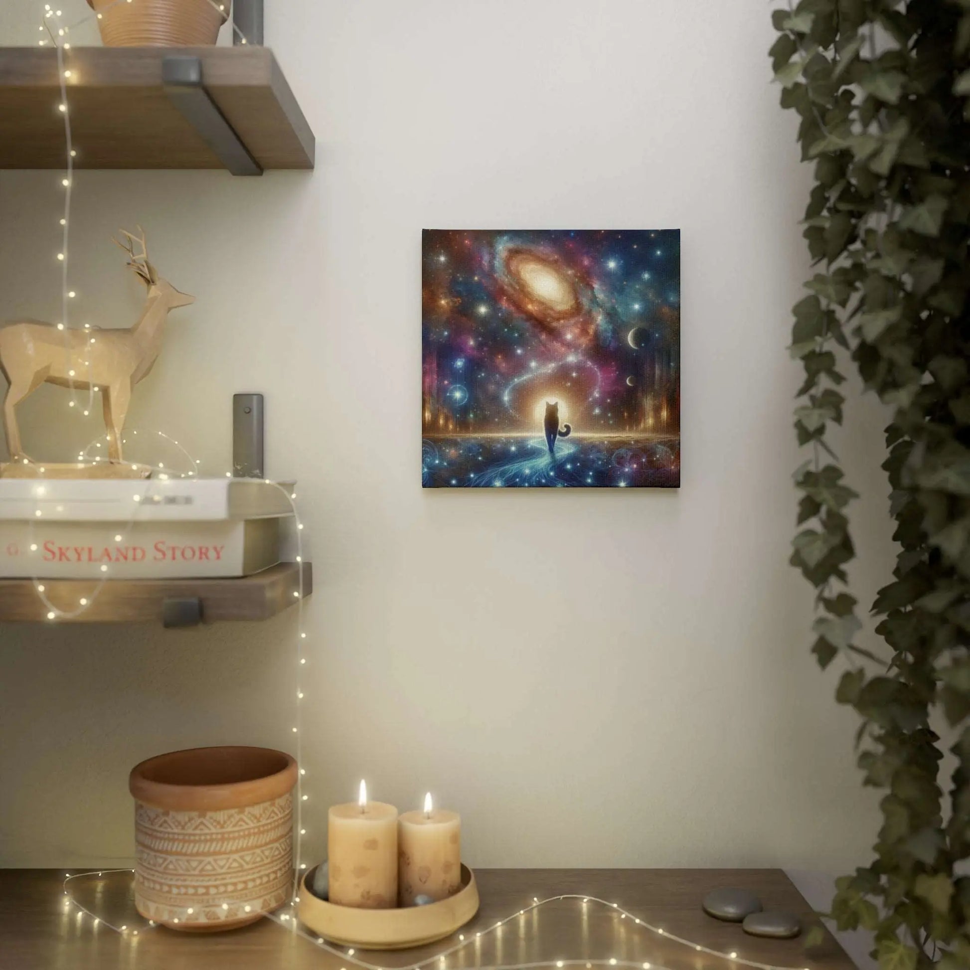 Cat Walking into the Stars - Wall Art Decor - Canvas