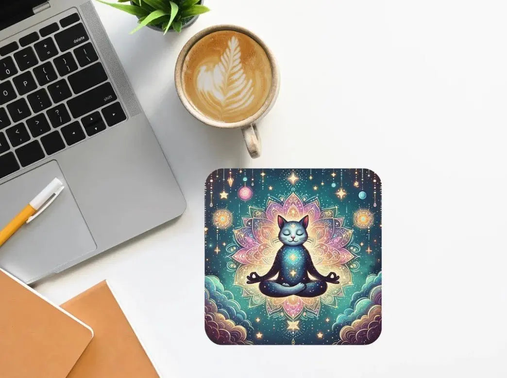 Chakra Cat Meditation Coaster - Home Decor