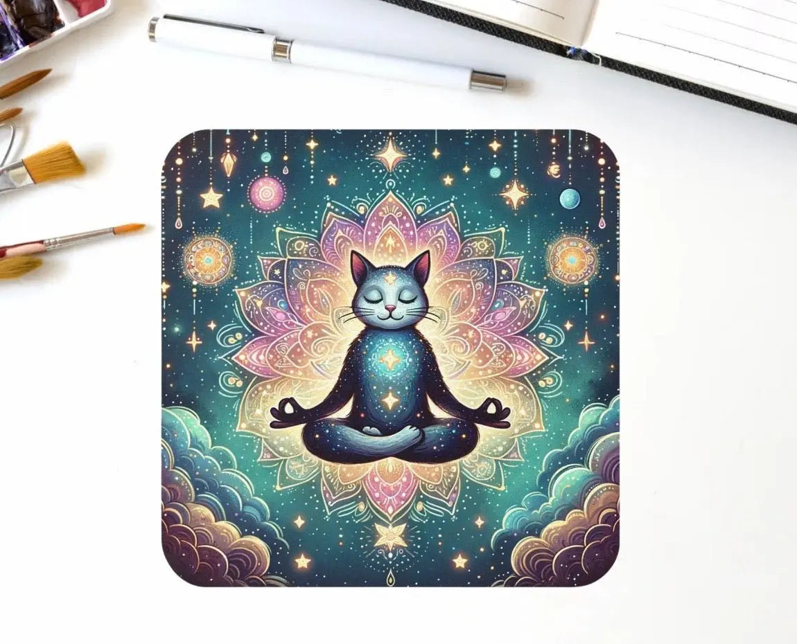 Chakra Cat Meditation Coaster - Home Decor