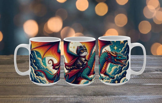 Dragon Rider Cat Adventurer - Mug 15oz - Mug