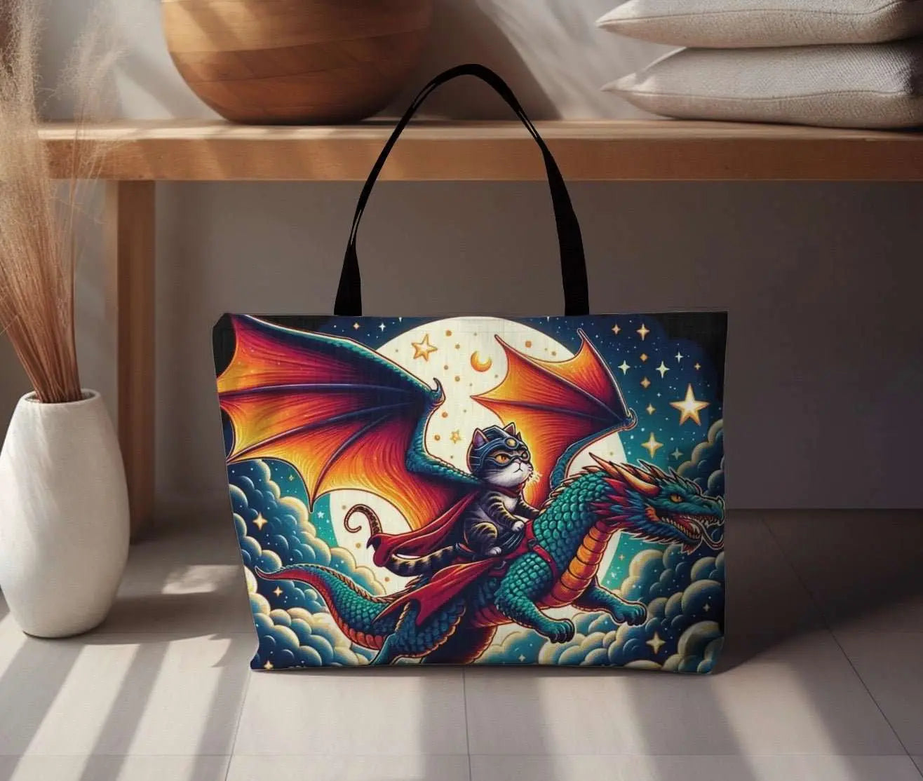 Dragon Rider Cat Adventurer - Weekender Tote Bag - Bags