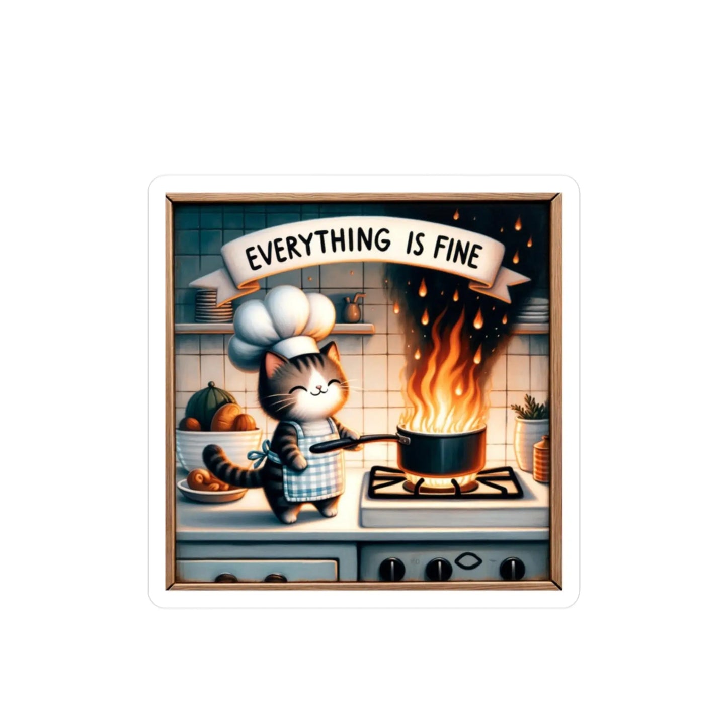 Everything is Fine - Cat Cooking Kiss-Cut Vinyl Decals - Paper products
