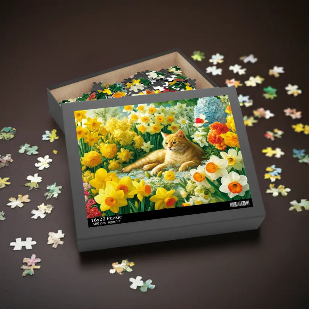 March Birth Flower Puzzle -Daffodils and Narcissus - Cat Lover Gift -  120- 252- or 500-Piece - Montecore PawPrints