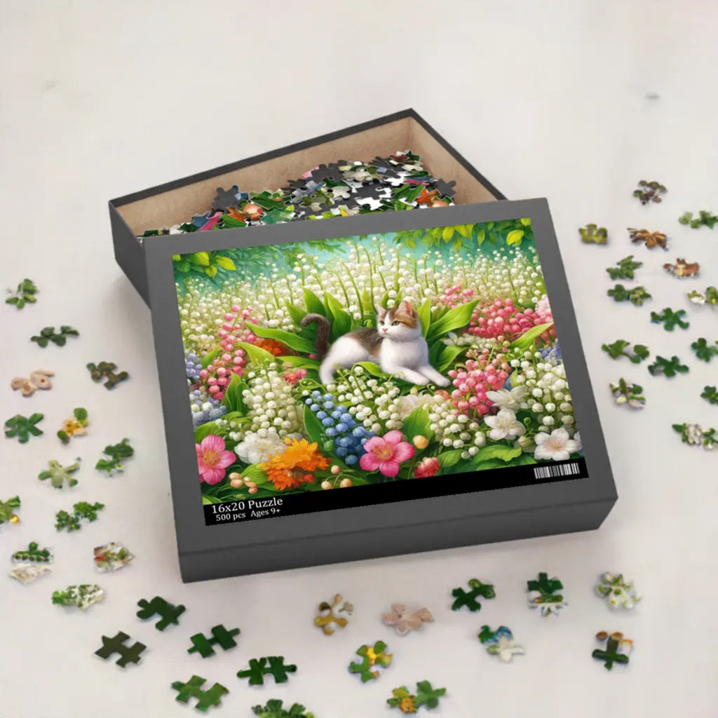 May Birth Flower Puzzle - Lily of the Valley & Hawthorn -  Cat Lover Gift - 120- 252- or 500-Piece - Montecore PawPrints