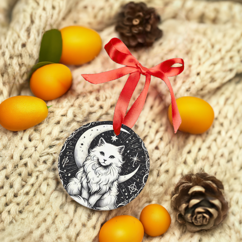 Cat Tarot Moon - Acrylic Ornament with Ribbon   