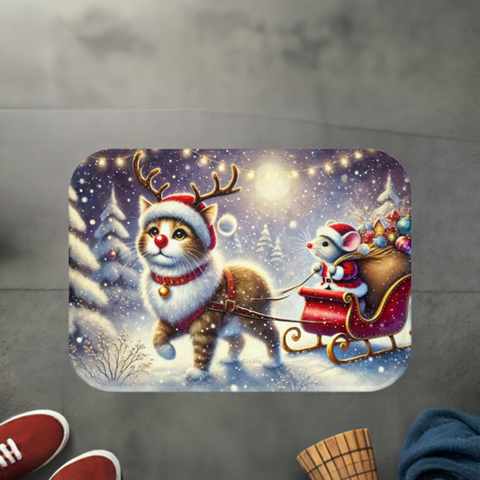 Mouse Santa - Cat Rudolph - Christmas Decor - Bath Mat -24x17   