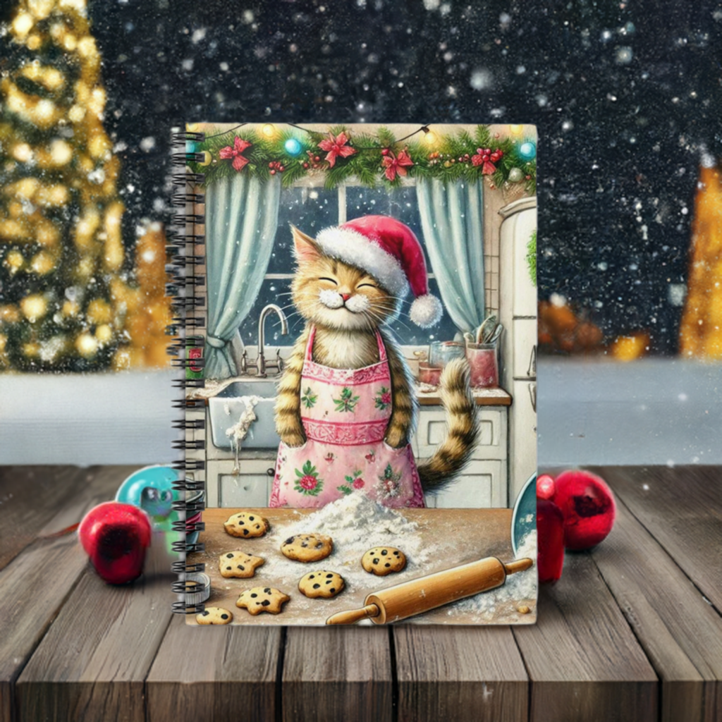 Cookie Maker- Cat Santa - Spiral Notebook - Ruled Line   