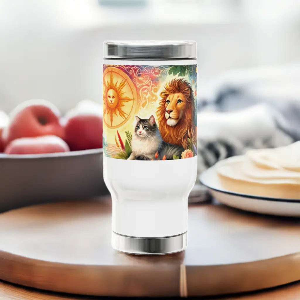 Leo - Cat Lover -Stainless Steel Travel Mug with Handle, 14oz   