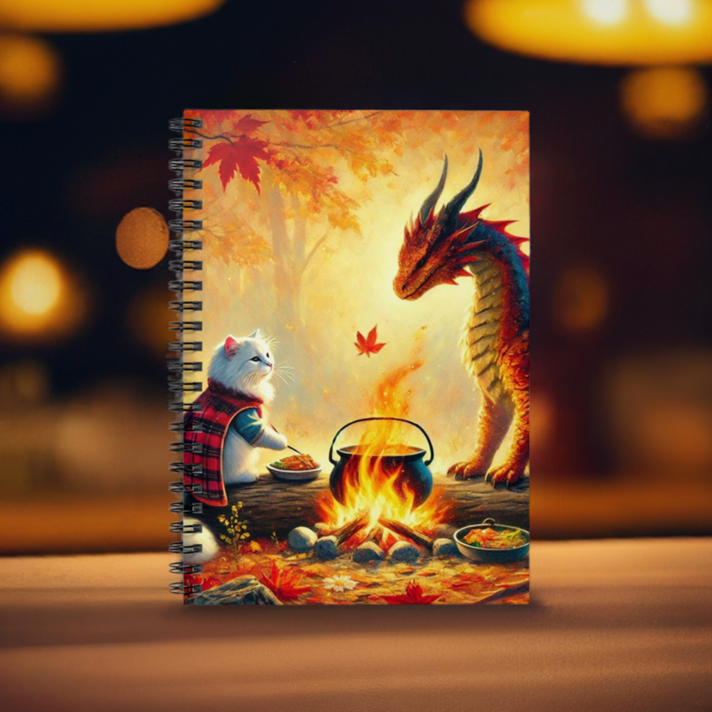 Dragon Fall Campfires - Cat Adventures - Spiral Notebook - Ruled Line   