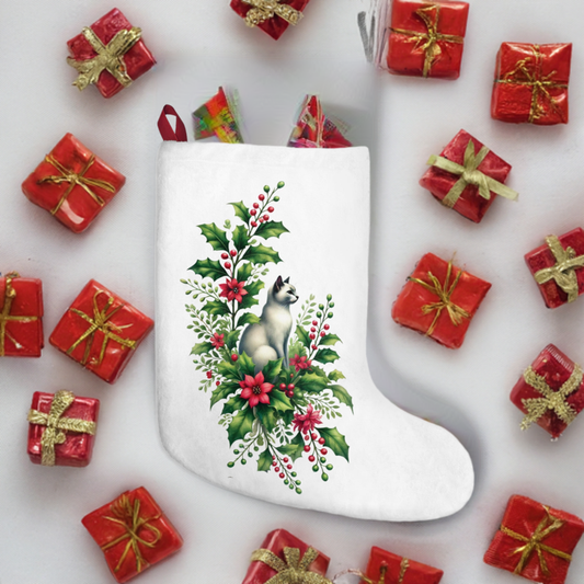 Holly Flowers - Cat Lover - Christmas Stockings   