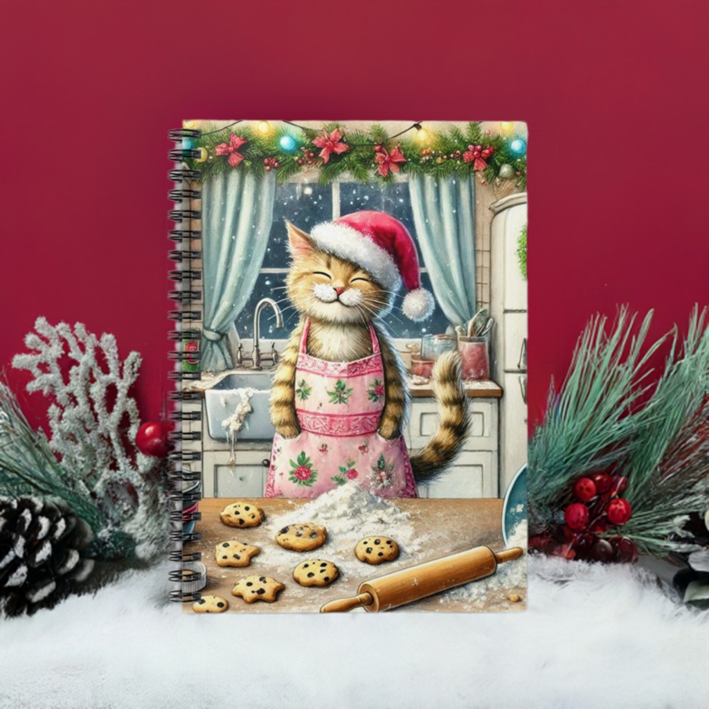 Cookie Maker- Cat Santa - Spiral Notebook - Ruled Line   