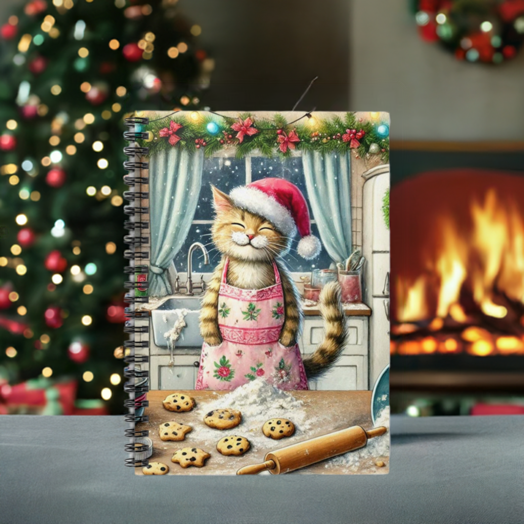 Cookie Maker- Cat Santa - Spiral Notebook - Ruled Line   