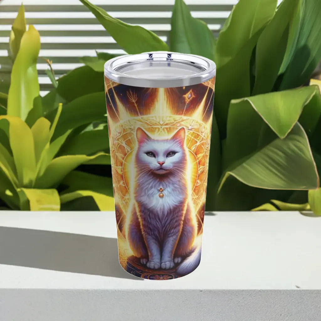 White Cat in Sunshine Stainless Steel Travel Cup With Lid   