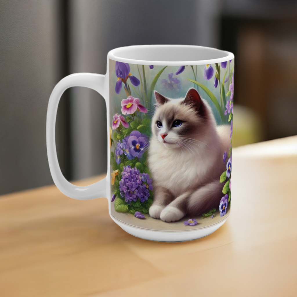 February Birth Flowers - Cat Lover - Mug 15oz   