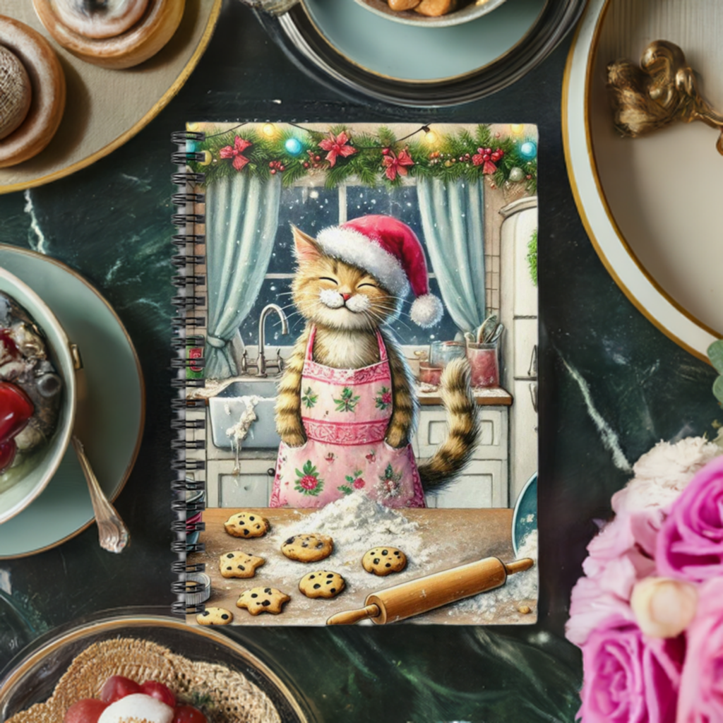 Cookie Maker- Cat Santa - Spiral Notebook - Ruled Line   