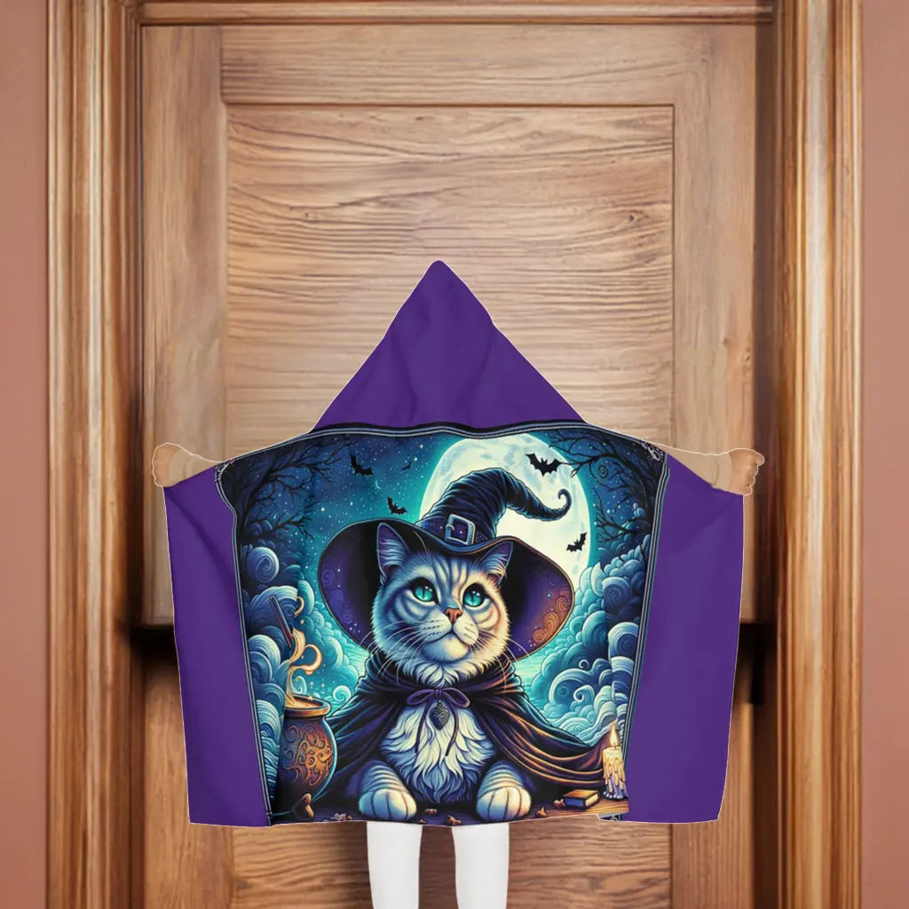 Witchy Cat - Purple Halloween  - Youth Hooded Towel   