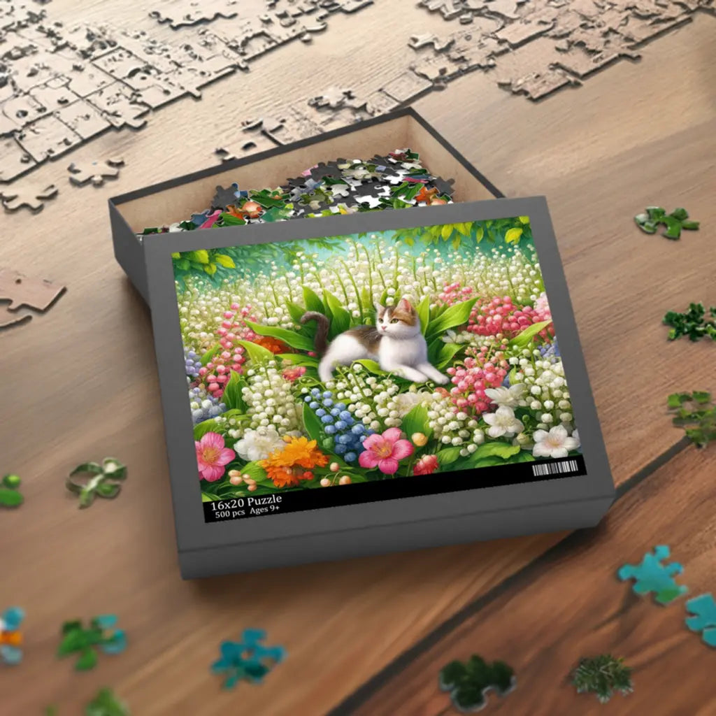 May Birth Flower Puzzle - Lily of the Valley & Hawthorn -  Cat Lover Gift - 120- 252- or 500-Piece - Montecore PawPrints