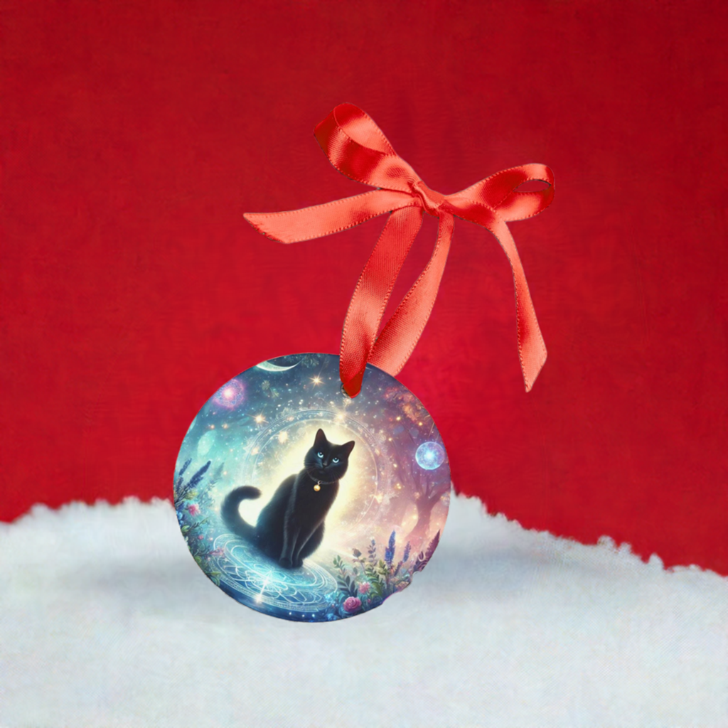 Black Cat - Cosmic Acrylic Ornament with Ribbon   